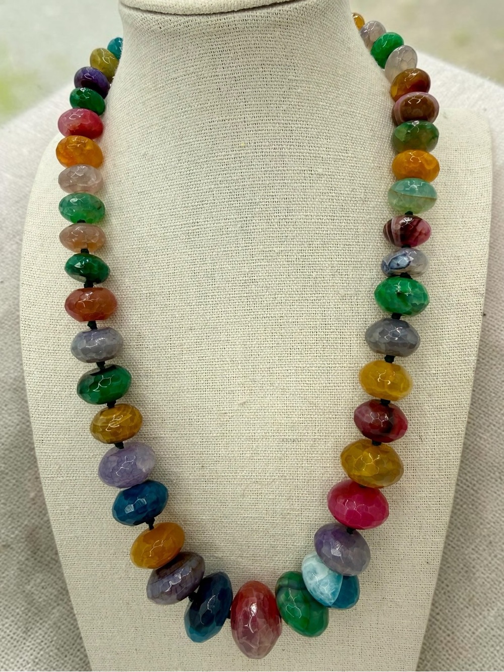 Lucas Lameth Rainbow Agate Statement Necklace LUC 925 142g Huge Statement Boho